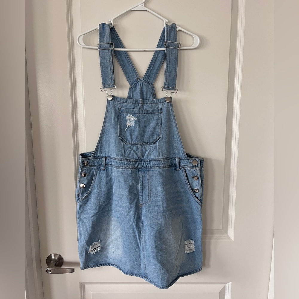 Faded Denim Overall Mini Dress